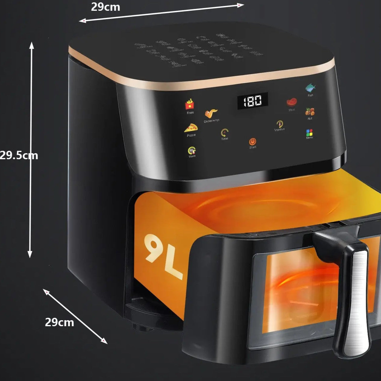Friteuse à Air Numérique 9L avec Écran Digital – Four Multifonction Sans Huile avec 6 Modes de Cuisson